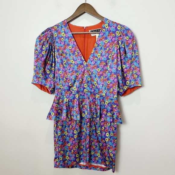 Rotate Birger Christensen Floral Peplum Mini Dress Size 6 80s Cocktail - Picture 3 of 14